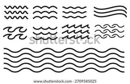 Sea Wave Icon Set — Thin Line Water Symbols Vector,Water Outline Icon Set — Flat Wave Graphic Vector Illustration