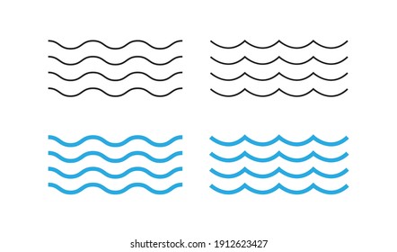 Набор иконок морской волны. Логотип воды, символ линии океана в векторном плоском стиле.