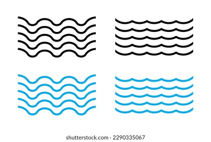 Sea wave icon set. Water logo, line ocean symbol in vector flat style.
