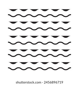  Sea wave icon set. Water logo, line ocean symbol in vector flat