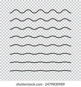 Conjunto de iconos de olas marinas. Logotipo de agua, línea oceánica en plano de Vector. Conjunto de líneas finas de ondas de Vector, colección. 