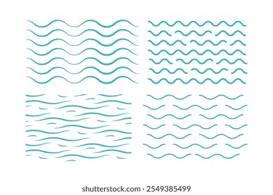 Sea wave icon set. Water logo, line ocean symbol in vector flat