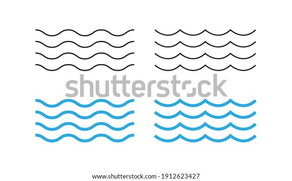 Sea wave icon set. Water logo, line ocean symbol\
in vector flat style.