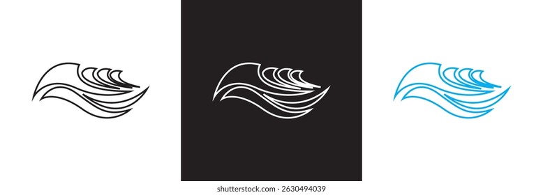 Sea wave icon .  Various wave water lake riverm. Sea and Ocean signs. Vector for websites, mobile interfaces, presentations, banner, visual branding etc. Vector illustration. EPS 10