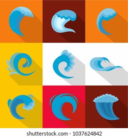 Sea wave icons set. flat set of 9 sea wave vector icons for web isolated on white background