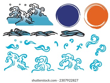 Sea wave illustration material set