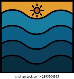 sea wave illustration, poster, postcard, flat design