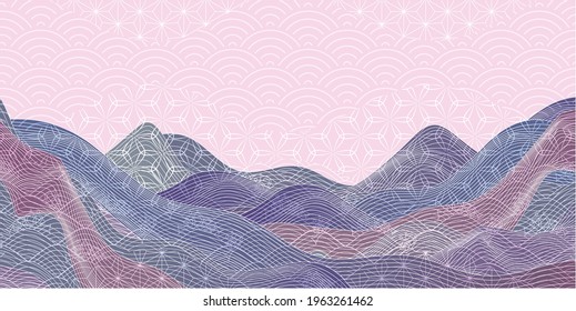 Sea wave Japanese pattern Summer greeting card 