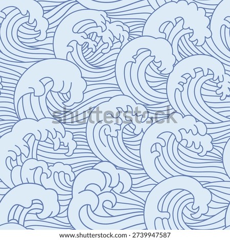Sea wave Japanese seamless pattern. Ocean water abstract ornament, chinese decorative fabric line geometric background. Vintage oriental waves print. Nautical Ukiyo-e repeat wallpaper vector texture.