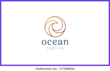 Sea wave line art logo design with gold color