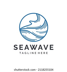 Sea wave line minimalist logo design