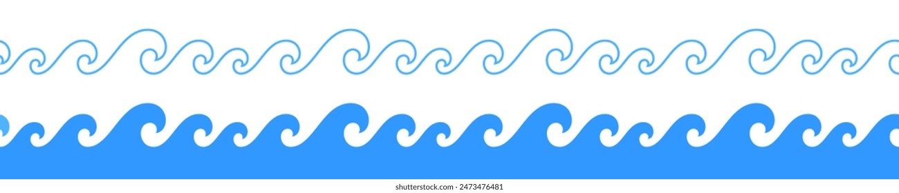 Sea wave line. Vector ocean wave shape pattern. Water line background. Seamless marine decoration pattern background