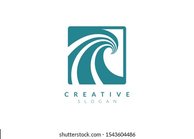 Sea wave logo design with a box on the outside. Minimalist and modern vector illustration design suitable for business or healthcare brands.