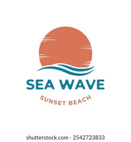 Concepto de diseño de logotipo de ola de mar con sol