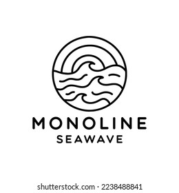 Sea Wave Logo Design Vector Monoline illustration outline badge symbol icon