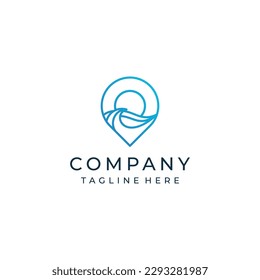 sea wave logo with location sign, wave location logo icon	