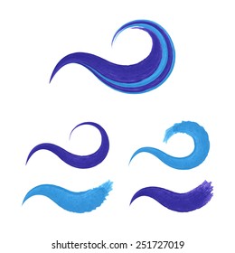 Sea wave  logo template set . Emblem symbol. Elements for your design. Watercolor brush strokes. Vector illustration