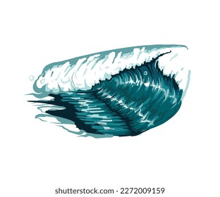 Ola marina de pinturas multicolores. Esplandor de acuarela, dibujo de color, realista. Ola oceánica. Ilustración vectorial de pinturas