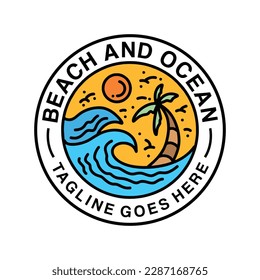 Sea Wave Ocean Monoline Logo Vector Vintage Emblem Design badge illustration Symbol Icon