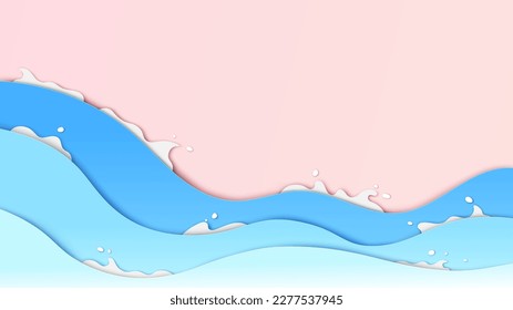 Sea wave on summer beach. sea wave background. Beach background. paper cut and craft style. vector, illustration. svg