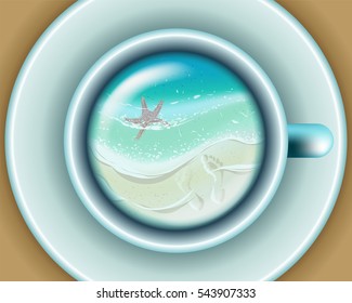 Sea wave on tropical beach in cup 