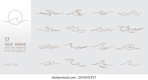 onda marina de una línea estilo minimalismo de línea delgada ilustración vector conjunto