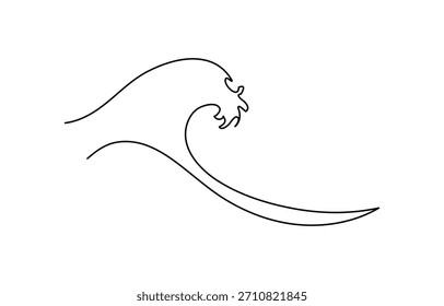 Ola de mar una línea. Vector dibujando sobre un fondo blanco Sea Wave Blue Icons. 