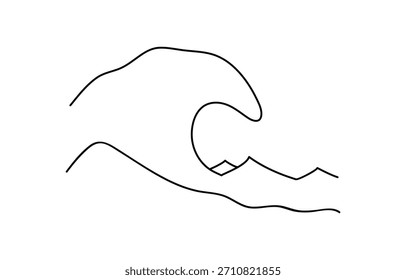 Sea wave one line. Vector drawing on a white background Sea Wave Blue Icons. 