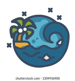 Sea wave with palm tree vector illustration in line color design