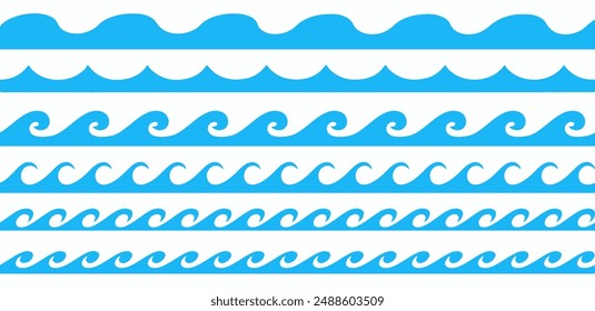 Sea wave pattern background. Vector ocean wave shape pattern. Sea waves pattern. Water wave abstract design. Seamless marine decoration pattern background.