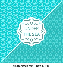 Sea wave pattern backgrounds. Vector illustration for abstract aqua design. Set of turquoise wave background surface, wallpaper. Simple minimalistic geometric pattern elements. Graphic water ornament.