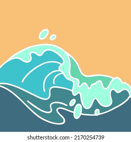 Sea wave, powerful splash energy of nature. Nautical ocean theme with ocean storm, summer holiday. For surfing and sailing decoration element. Hand drawn vector illustration. Cartoon style drawing.