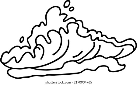 Sea wave, powerful splash energy of nature. Nautical ocean theme with ocean storm, summer holiday. For surfing and sailing decoration element. Hand drawn vector illustration. Simple black line drawing