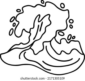 Sea wave, powerful splash energy of nature. Nautical ocean theme with ocean storm, summer holiday. For surfing and sailing decoration element. Hand drawn vector illustration. Simple black line drawing
