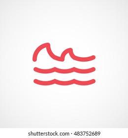 Sea Wave Red Flat Icon On White Background