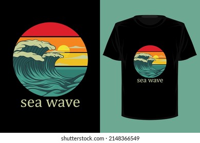 Sea wave retro vintage t shirt design