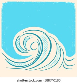 Sea wave. Retro water wave background illustration for design