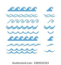 Sea wave seamless line and element vector icon set. Ocean waves line and filled icons.