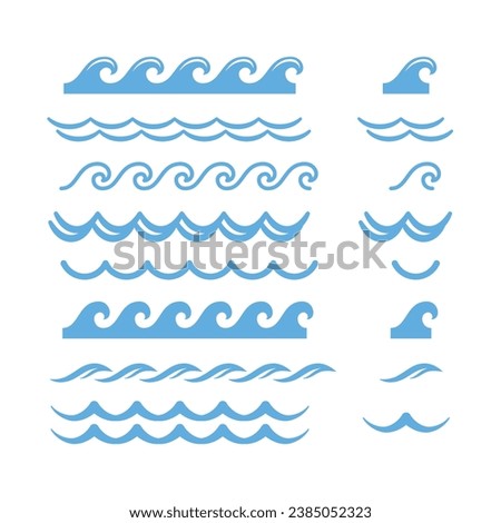 Sea wave seamless line and element vector icon set. Ocean waves line and filled icons.