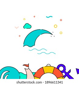 Sea wave, seascape filled line vector icon, simple illustration, water safety and watercraft related bottom border.