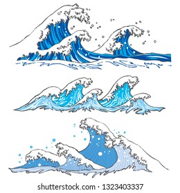 Sea wave set on white background