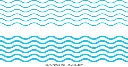  sea wave set. Water design concept. Sea and ocean wave symbol.  ripple shape sign. Seamless abstract line pattern
