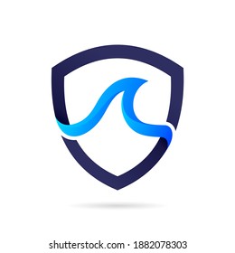 concepto de logotipo del escudo de ondas marinas