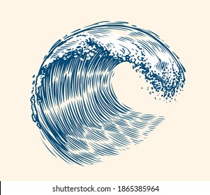 Sea wave sketch. Surfing concept vintage vector illustration