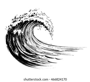 Sea Wave Sketch. Vector Illustration