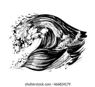 Sea wave sketch. Vector illustration