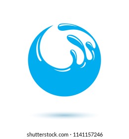 Sea wave splash vector logo. Pure water as the driving force for human activity theme. Living in harmony with nature concept.