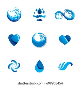 Sea wave splash vector logo. Pure water as the driving force for human activity theme. Environment conservation concept. 