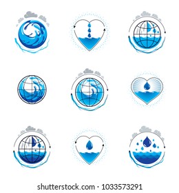 Sea wave splash vector logotype. World water day theme. Environment conservation concept. 