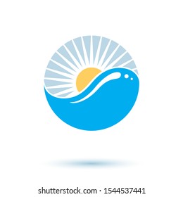 Sea wave splash vector logotype. World water day theme. Human and nature harmony concept. 